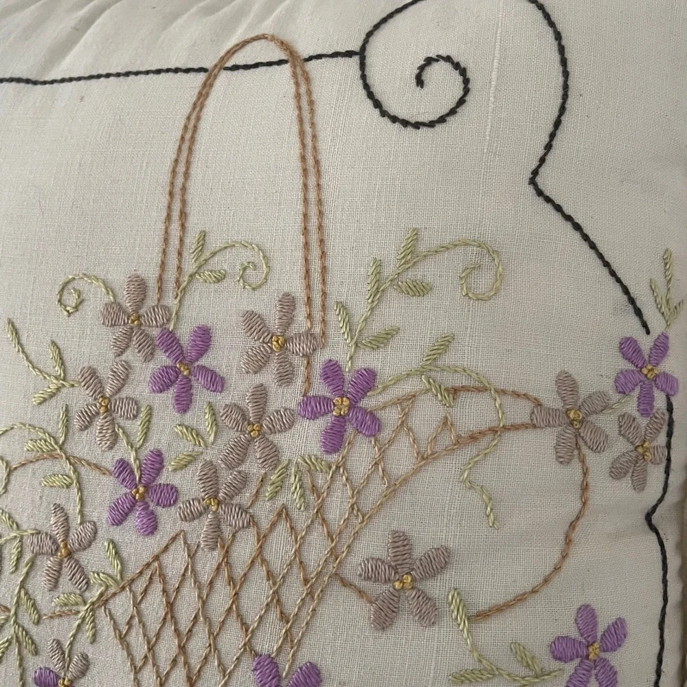 Vintage 80s Embroidered Butterfly Flowers Throw‎ Pillow 14